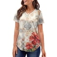 thumbnail image 1 of MOSHU Plus Size T-shirts for Women V Neck Summer Tunic Tops Floral Print Curved Hem Women Shirts, 1 of 6
