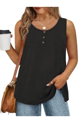 Plus Size Tank Tops for Women Henley Sleeveless Shirts Summer Button Down Womens Tops