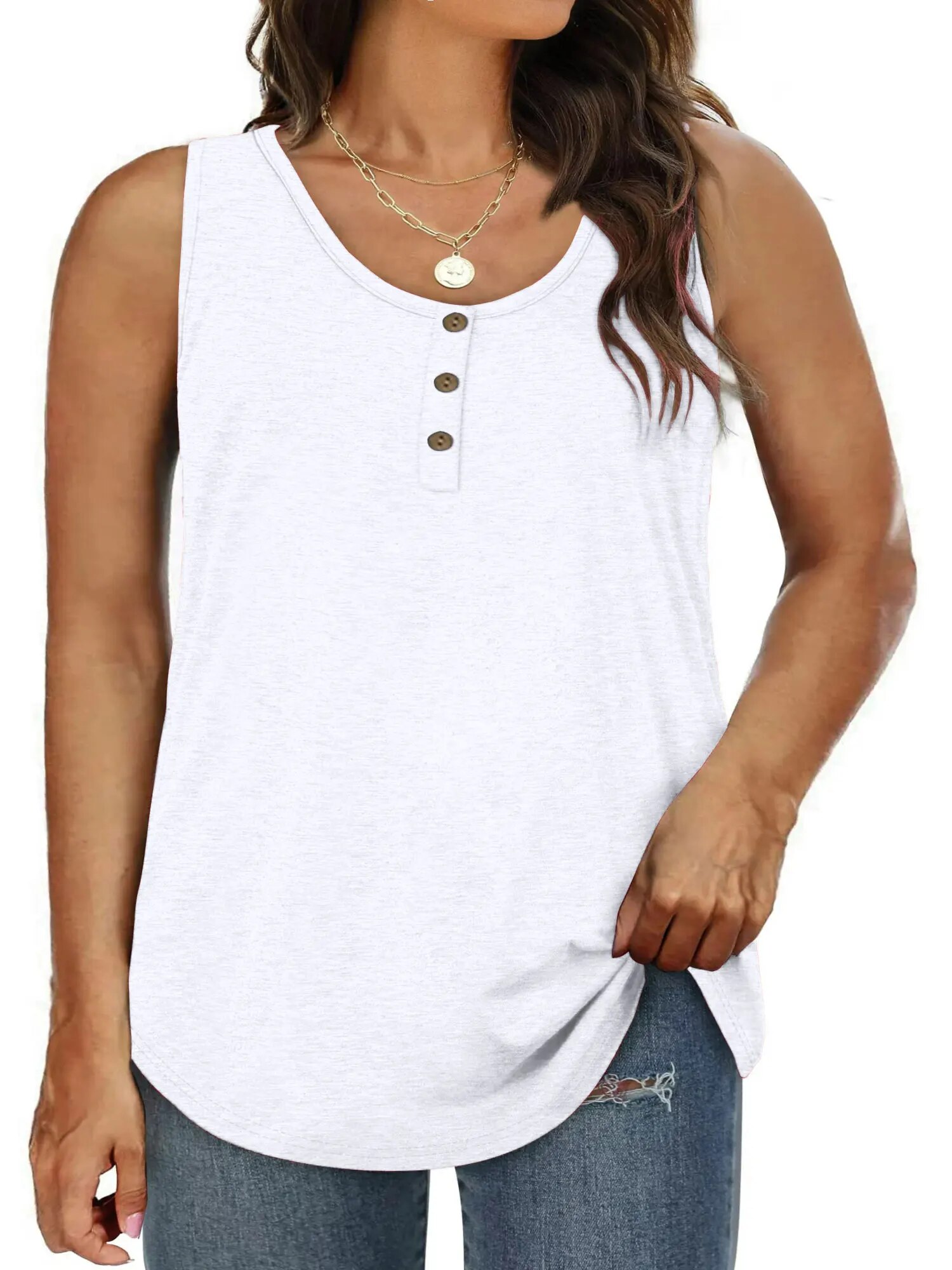 MOSHU Plus Size Tank Tops for Women Henley Sleeveless Shirts Summer ...