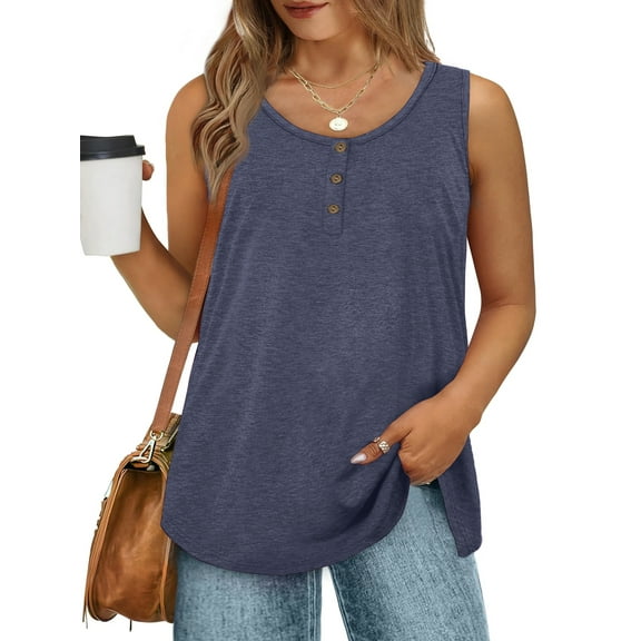 MOSHU Plus Size Tank Tops for Women Henley Sleeveless Shirts Summer Button Down Womens Tops