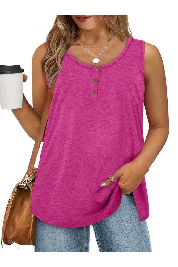 Plus Size Tank Tops for Women Henley Sleeveless Shirts Summer Button Down Womens Tops