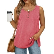 MOSHU Plus Size Tank Tops for Women Henley Sleeveless Shirts Summer Button Down Womens Tops