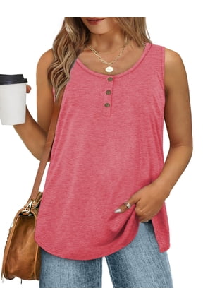 Plus Size Tank Tops for Women Henley Sleeveless Shirts Summer Button Down Womens Tops