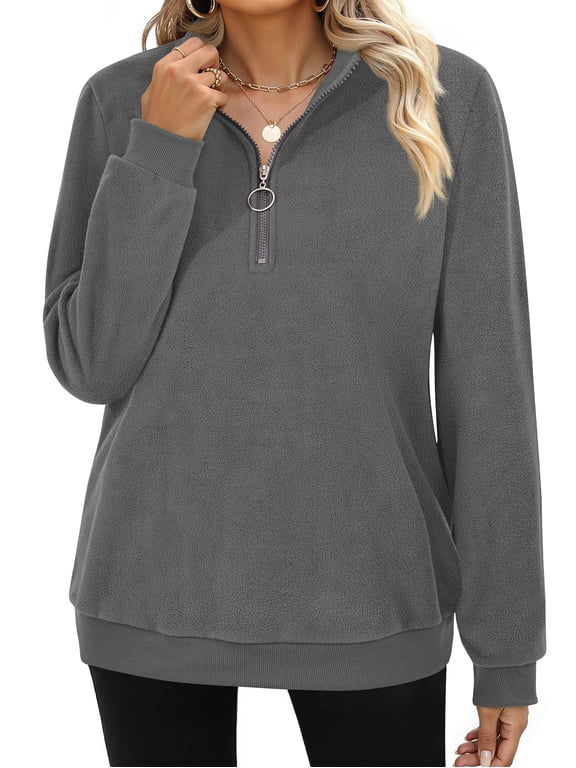 Polar Fleece Sweatshirts for Women Quarter Zip Long Sleeve Tops Pullover Womens Sweatshirts