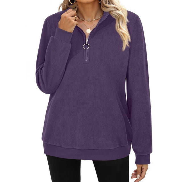 MOSHU Polar Fleece Sweatshirts for Women Quarter Zip Long Sleeve Tops Pullover Womens Sweatshirts