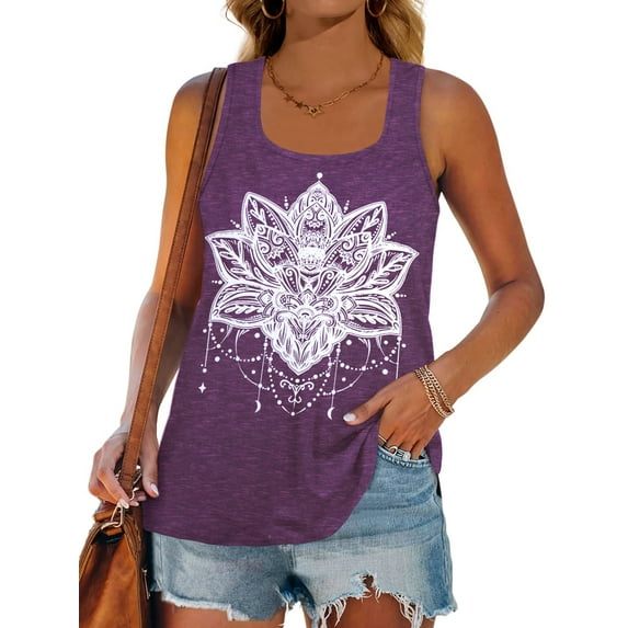 MOSHU Racerback Tank Tops for Women Vintage Mandala Graphic Shirts Casual Sleeveless Summer Tops
