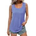 thumbnail image 1 of MOSHU Ribbed Trim Tank Tops for Women Flowy Round Neck Women Shirts Loose Fit Sleeveless Summer Tops, 1 of 12