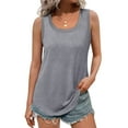 thumbnail image 1 of MOSHU Ribbed Trim Tank Tops for Women Flowy Round Neck Women Shirts Loose Fit Sleeveless Summer Tops, 1 of 12