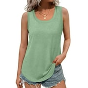 MOSHU Ribbed Trim Tank Tops for Women Flowy Round Neck Women Shirts Loose Fit Sleeveless Summer Tops