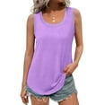 thumbnail image 1 of MOSHU Ribbed Trim Tank Tops for Women Flowy Round Neck Women Shirts Loose Fit Sleeveless Summer Tops, 1 of 12