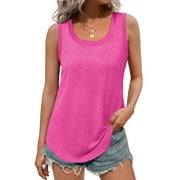 MOSHU Ribbed Trim Tank Tops for Women Flowy Round Neck Women Shirts Loose Fit Sleeveless Summer Tops