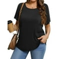 thumbnail image 1 of MOSHU Scoop Neck T-shirts for Women Short Sleeve Plus Size Tops Curved Hem Womens Shirts, 1 of 10