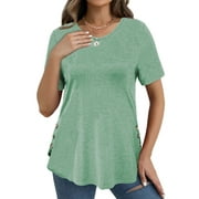 MOSHU Scoop Neck T-shirts for Women Short Sleeve Plus Size Tops Curved Hem Womens Shirts