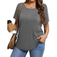 thumbnail image 1 of MOSHU Scoop Neck T-shirts for Women Short Sleeve Plus Size Tops Curved Hem Womens Shirts, 1 of 10