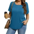 thumbnail image 1 of MOSHU Scoop Neck T-shirts for Women Short Sleeve Plus Size Tops Curved Hem Womens Shirts, 1 of 10