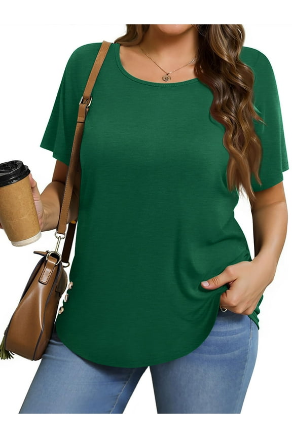 Scoop Neck T-shirts for Women Short Sleeve Plus Size Tops Curved Hem Womens Shirts