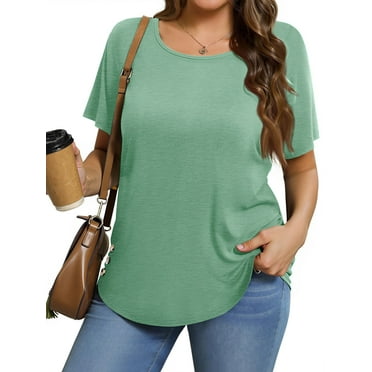 MOSHU Scoop Neck T-shirts for Women Short Sleeve Plus Size Tops Curved Hem Womens Shirts