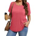 thumbnail image 1 of MOSHU Scoop Neck T-shirts for Women Short Sleeve Plus Size Tops Curved Hem Womens Shirts, 1 of 10