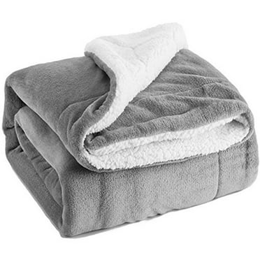 MOSHU Double Sided Sherpa Flannel Light Grey Bed Blanket, Reversible, Soft, Fluffy