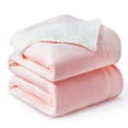 thumbnail image 1 of MOSHU Pink Double-Sided Sherpa Polyester Flannel Bed Blanket, Queen - Reversible, 1 of 7