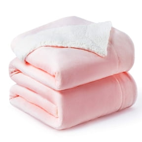 MOSHU Pink Double-Sided Sherpa Polyester Flannel Bed Blanket, Queen - Reversible