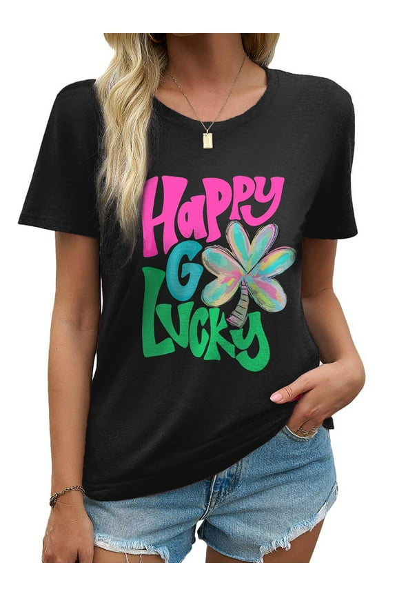 St Patricks Day Shirts Round Neck Women T-Shirts Short Sleeve Loose Graphic Tees