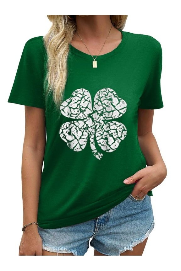 St Patricks Day Shirts Round Neck Women T-Shirts Short Sleeve Loose Graphic Tees