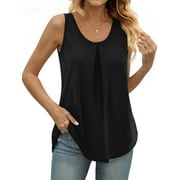 MOSHU Summer Tank Tops for Women V-neck Sleeveless Shirts Pleated Front Tops