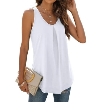 MOSHU Summer Tank Tops for Women V-neck Sleeveless Shirts Pleated Front Tops