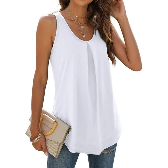 MOSHU Summer Tank Tops for Women V-neck Sleeveless Shirts Pleated Front Tops