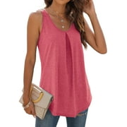 MOSHU Summer Tank Tops for Women V-neck Sleeveless Shirts Pleated Front Tops