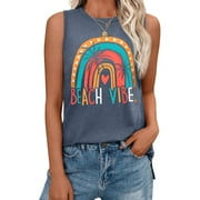 MOSHU Summer Womens Tank Tops Sleeveless Graphic Print Shirts for Women Casual Side Slit Tunic Tops