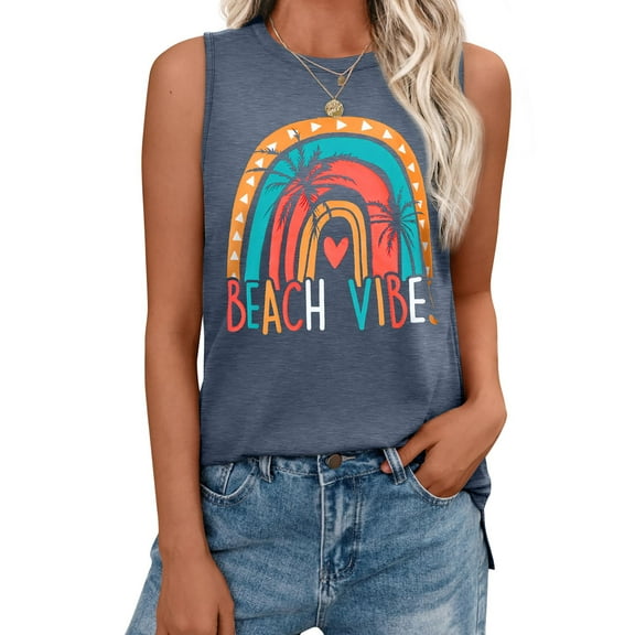 MOSHU Summer Womens Tank Tops Sleeveless Graphic Print Shirts for Women Casual Side Slit Tunic Tops