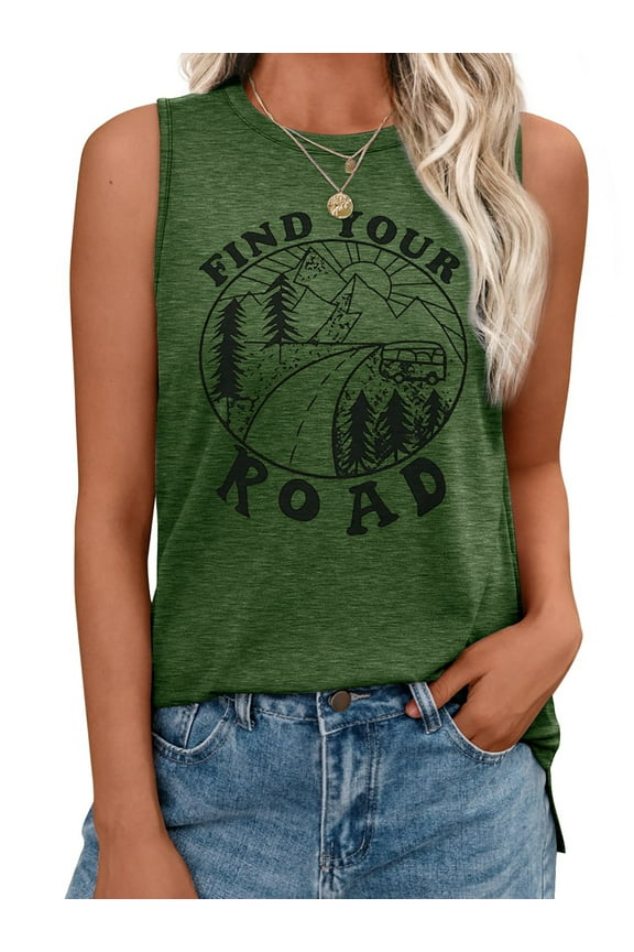 Summer Womens Tank Tops Sleeveless Graphic Print Shirts for Women Casual Side Slit Tunic Tops