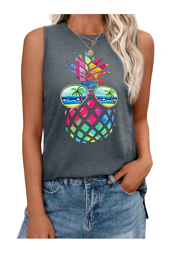 Summer Womens Tank Tops Sleeveless Graphic Print Shirts for Women Casual Side Slit Tunic Tops