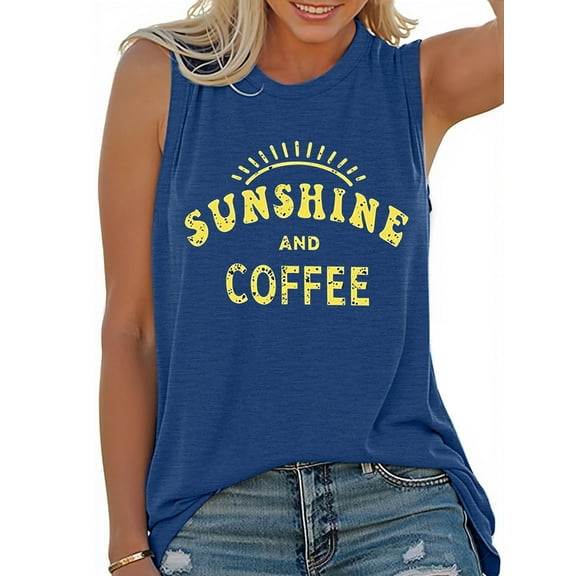 MOSHU Summer Womens Tank Tops Sleeveless Graphic Print Shirts for Women Casual Side Slit Tunic Tops