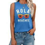 MOSHU Summer Womens Tank Tops Sleeveless Graphic Print Shirts for Women Casual Side Slit Tunic Tops