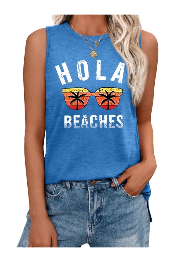 Summer Womens Tank Tops Sleeveless Graphic Print Shirts for Women Casual Side Slit Tunic Tops