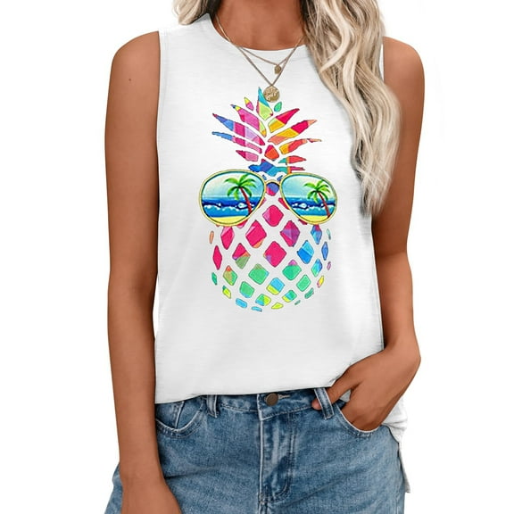 MOSHU Summer Womens Tank Tops Sleeveless Graphic Print Shirts for Women Casual Side Slit Tunic Tops