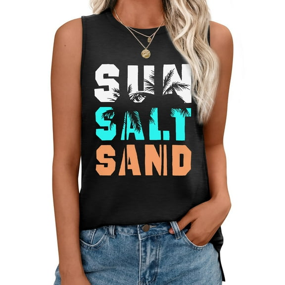 MOSHU Summer Womens Tank Tops Sleeveless Graphic Print Shirts for Women Casual Side Slit Tunic Tops