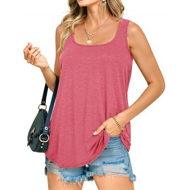 MOSHU Summer Womens Tank Tops U Neck Casual Flowy Sleeveless Shirts for Women