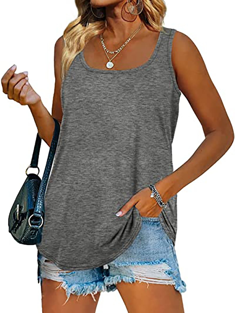 MOSHU Summer Womens Tank Tops U Neck Casual Flowy Sleeveless Shirts for ...