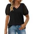 thumbnail image 1 of MOSHU Summer Womens Tops Dressy V Neck Blouses for Women Swiss Dot Puff Sleeve Shirts, 1 of 9