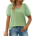 thumbnail image 1 of MOSHU Summer Womens Tops Dressy V Neck Blouses for Women Swiss Dot Puff Sleeve Shirts, 1 of 8