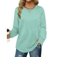 thumbnail image 1 of MOSHU Sweatshirts for Women Thumb Hole Long Sleeve Shirts Curved Hem Crewneck Sweatshirts Casual Fall Womens Tunic Tops, 1 of 10