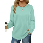 MOSHU Sweatshirts for Women Thumb Hole Long Sleeve Shirts Curved Hem Crewneck Sweatshirts Casual Fall Womens Tunic Tops