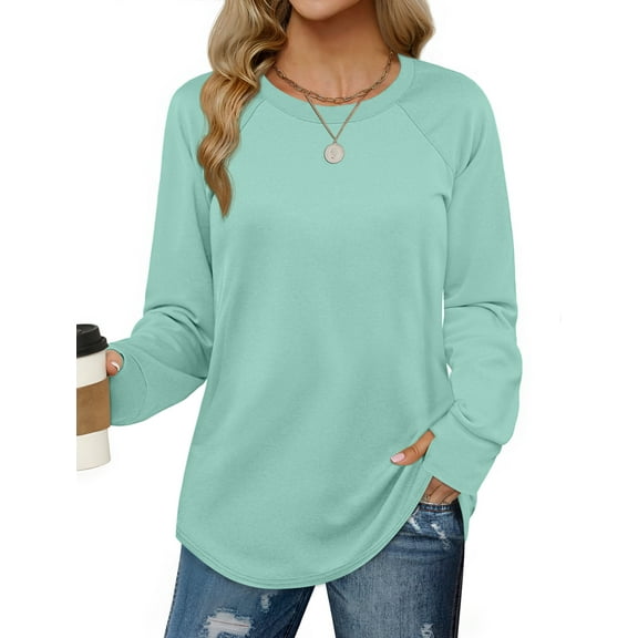 MOSHU Sweatshirts for Women Thumb Hole Long Sleeve Shirts Curved Hem Crewneck Sweatshirts Casual Fall Womens Tunic Tops