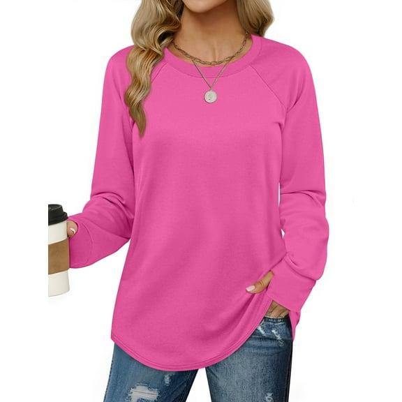 MOSHU Sweatshirts for Women Thumb Hole Long Sleeve Shirts Curved Hem Crewneck Sweatshirts Casual Fall Womens Tunic Tops