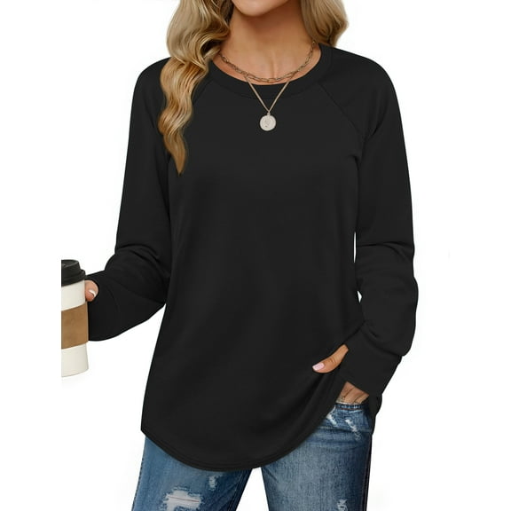 MOSHU Sweatshirts for Women Thumb Hole Long Sleeve Shirts Curved Hem Crewneck Sweatshirts Casual Fall Womens Tunic Tops