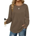 thumbnail image 1 of MOSHU Sweatshirts for Women Thumb Hole Long Sleeve Shirts Curved Hem Crewneck Sweatshirts Casual Fall Womens Tunic Tops, 1 of 10